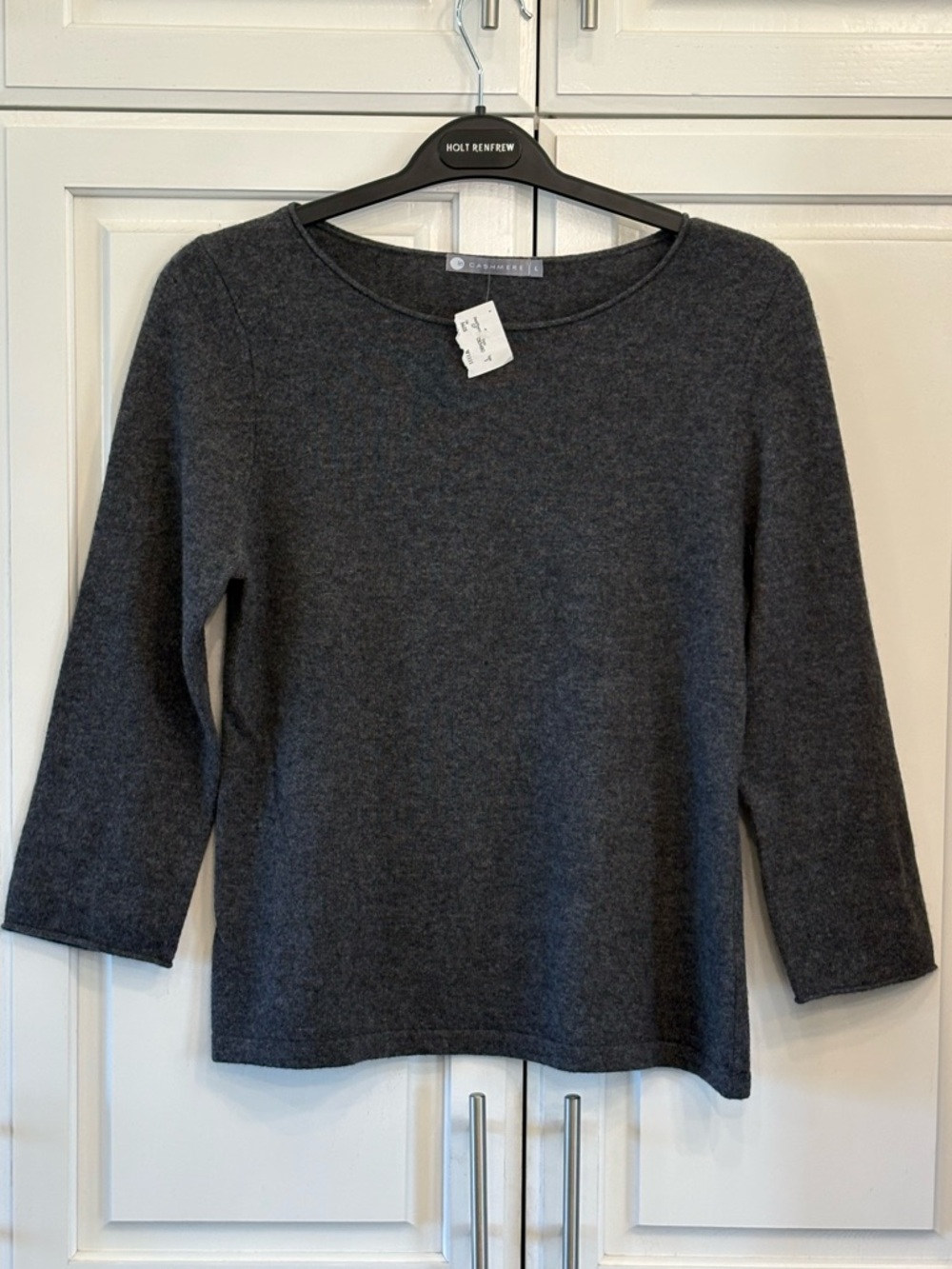 NEW Women's Cashmere Scoop Neck Sweater in Charcoal Grey size Large